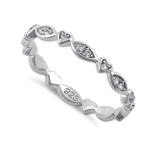 Sterling Silver Eternity Heart & Oval Clear CZ Ring New - Picture 1 of 4